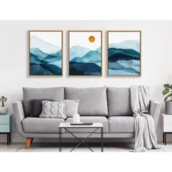 (Set Of 3) 18" X 24" Sylvie Blue Mountain Range Framed Canvas Set Natural - Kate & Laurel All Things Decor -Home Decor Store GUEST 8cd3abd6 4d6b 4cc6 a4d3 93b07a6eddb2