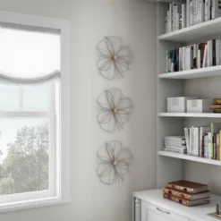 Hastings Home Metallic Wire Layered Flower Hanging Accent Art - Silver/Gold -Home Decor Store GUEST 8efb51d1 34c3 41eb be41 72a4897e068b