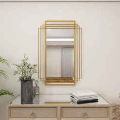 Rectangle Metal Glam Geometric Wall Mirror Gold - CosmoLiving By Cosmopolitan -Home Decor Store GUEST 90ba086f 894f 4061 bccd a4be7879ea93