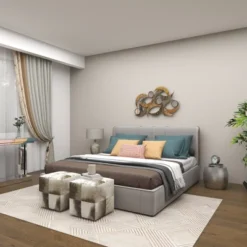 Metal Abstract Wall Decor With Round Mirror Accents Beige - Olivia & May -Home Decor Store GUEST 9142aed5 6630 4e42 942a 0f643356c664