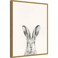 18" X 24" Animal Mug I Rabbit By Victoria Borges Framed Canvas Wall Art Gold - Amanti Art
