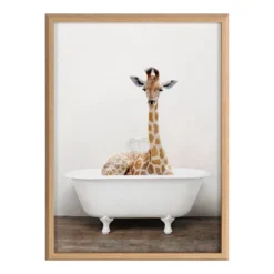 18" X 24" Blake Giraffe 2 In Tub Color Framed Printed Glass By Amy Peterson Art Studio Natural - Kate & Laurel All Things Decor