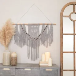 Cotton Macrame Intricately Handmade Weaved Wall Decor With Beaded Fringe Tassels - Olivia & May -Home Decor Store GUEST 94ed57c4 d208 4c79 9380 e03a7cf965c5