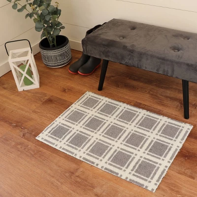 2'x3' ColorStar Prairie Grid Door Mat Gray - Bungalow Flooring 4 2'x3' ColorStar Prairie Grid Door Mat Gray - Bungalow Flooring - Image 2