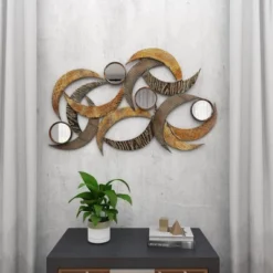 Metal Abstract Wall Decor With Round Mirror Accents Beige - Olivia & May -Home Decor Store GUEST 9d6d8b78 55ce 441b 9cf3 28e40f61bedf