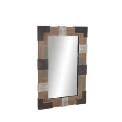 Rectangle Wood Wall Mirror With Faux Metal Details Brown - Olivia & May -Home Decor Store GUEST 9ddba78a 2f29 425d bdde 484a2f4c36df