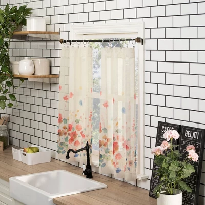 Rosalind Watercolor Floral Semi-Sheer Rod Pocket Kitchen Curtain Valance And Tiers Set Poppy Red - No. 918 6 Rosalind Watercolor Floral Semi-Sheer Rod Pocket Kitchen Curtain Valance And Tiers Set Poppy Red - No. 918 - Image 4