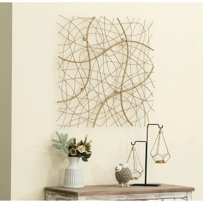 LuxenHome 26.4" Square Gold Abstract Metal Wall Decor 4 LuxenHome 26.4" Square Gold Abstract Metal Wall Decor - Image 2
