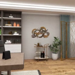 Metal Abstract Wall Decor With Round Mirror Accents Beige - Olivia & May -Home Decor Store GUEST a486951f 8306 4f28 b65d 8a00ff5c49bc