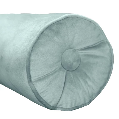 7"x18" Luxe Velvet Neckroll Pillow With Piping And Button Cream - Edie@Home 4 7"x18" Luxe Velvet Neckroll Pillow With Piping And Button Cream - Edie@Home - Image 2