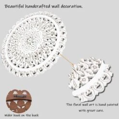 LuxenHome White Wood Flower 23.86" Round Wall Decor Home Decor Interior Design -Home Decor Store GUEST b6c9f832 9e86 405b ba71 db32716fd719