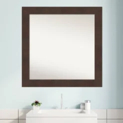 31" X 31" Non-Beveled Wildwood Brown Bathroom Wall Mirror - Amanti Art -Home Decor Store GUEST b93b3a15 2442 4d2b a255 3b83c0d7ca3a