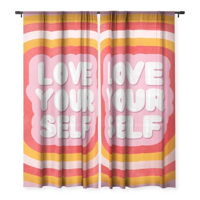 Showmemars Love Yourself Retro Type Single Panel Sheer Window Curtain - Society 6 4 Showmemars Love Yourself Retro Type Single Panel Sheer Window Curtain - Society 6 - Image 2