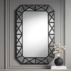 Noble Park Allamande Rectangular Vanity Decorative Wall Mirror Modern Smoke Beveled Glass Matte Black Frame 26" Wide For Bathroom Living Room House