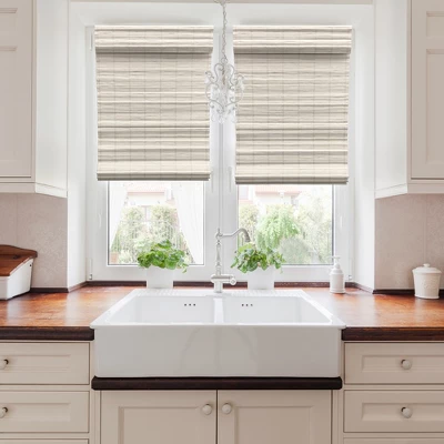 Radiance Brooklyn 46-in Cordless White Distressed Bamboo Roman Shade 3 Radiance Brooklyn 46-in Cordless White Distressed Bamboo Roman Shade