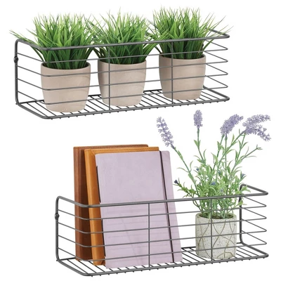 MDesign Wide Metal Wall Mount Storage Organizer Display Shelf - 2 Pack, Black 10 MDesign Wide Metal Wall Mount Storage Organizer Display Shelf - 2 Pack, Black - Image 8