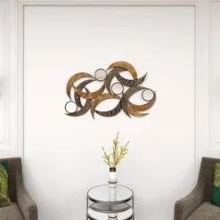 Metal Abstract Wall Decor With Round Mirror Accents Beige - Olivia & May -Home Decor Store GUEST c4f8ad81 46b3 4917 9fc5 34709d225788