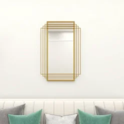 Rectangle Metal Glam Geometric Wall Mirror Gold - CosmoLiving By Cosmopolitan -Home Decor Store GUEST c7f30efd b809 4148 8ac3 3e2f14777701