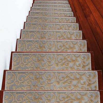 Sussexhome Leaves Collection Non-Slip Carpet Stair Treads For Wooden Steps, 9" X 28" 3 Sussexhome Leaves Collection Non-Slip Carpet Stair Treads For Wooden Steps, 9" X 28"