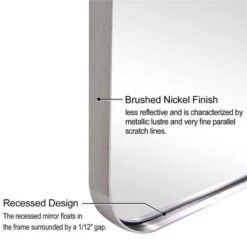 ANDY STAR 20 Inch Tall By 30 Inch Wide Rectangular Tilting Modern Floating Vanity Mirror With Rounded Edges And Adjustable Wall Mounts, Brushed Nickel