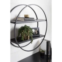 24" Diameter Sequoia Wood And Metal Round Wall Shelf - Kate & Laurel All Things Decor -Home Decor Store GUEST cc613431 6923 43ea a079 ebd88d240768