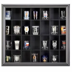 Studio Decor Wall Mounted 18 X 16.5" Modern Style Shot Glass Display Case With 28 Individual Compartments For Homes And Offices, Black (3 Pack)