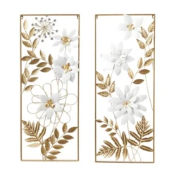 Set Of 2 Metal Floral Wall Decors With Gold Frame - Olivia & May