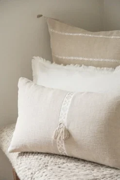 Natural Beige Geo Trim Down Alternative 12x20 So Soft Linen Pillow - Anaya