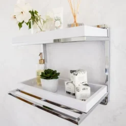2 Tier Wall Mount Shelving Unit With Towel Rack And Trays Chrome/White - Danya B. -Home Decor Store GUEST d2ea0bcc e011 4df0 81fc 4934001a7d29
