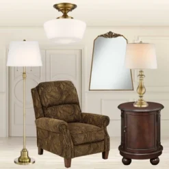 Regency Hill Traditional Table Lamp 26" High Antique Brass Candlestick White Fabric Drum Shade For Living Room Family Bedroom Bedside -Home Decor Store GUEST d408c519 1c81 434b a8b4 8e10d9f33f52