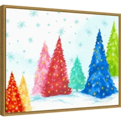24" X 18" Magic Christmas Trees I By PI Studio Framed Canvas Wall Art - Amanti Art