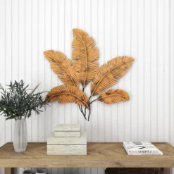 Metal Leaf Clutter Palm Wall Decor With Distressed Textured Brown - Olivia & May -Home Decor Store GUEST d58b873a 7d7e 400e b77f caf997a65083