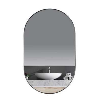 ANDY STAR Modern Decorative 20 X 33 Inch Oval Pill Wall Mounted Hanging Bathroom Vanity Mirror With Stainless Steel Metal Frame, Matte Black 3 ANDY STAR Modern Decorative 20 X 33 Inch Oval Pill Wall Mounted Hanging Bathroom Vanity Mirror With Stainless Steel Metal Frame, Matte Black
