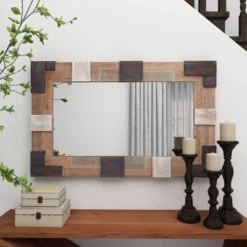 Rectangle Wood Wall Mirror With Faux Metal Details Brown - Olivia & May -Home Decor Store GUEST d9013854 2897 483c b7a4 b8c895d1b84a