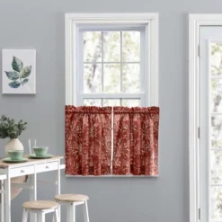 Ellis Curtain Lexington Leaf Pattern On Colored Ground Curtain Tiers Brick -Home Decor Store GUEST debaf7e5 2c7d 45d9 b3e3 9c449c97081a