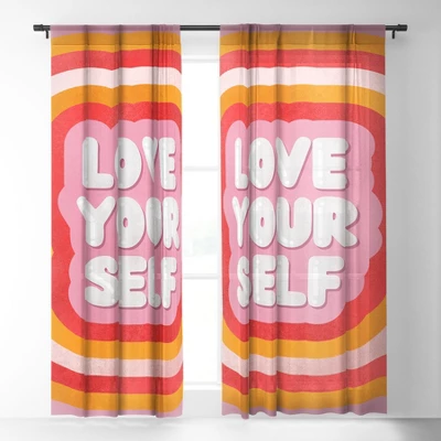 Showmemars Love Yourself Retro Type Single Panel Sheer Window Curtain - Society 6 3 Showmemars Love Yourself Retro Type Single Panel Sheer Window Curtain - Society 6