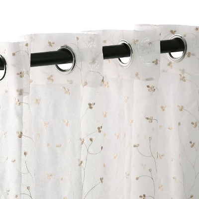 Embroidered Floral Sheer Grommet Curtain Panel Set By Blue Nile Mills 3 Embroidered Floral Sheer Grommet Curtain Panel Set By Blue Nile Mills