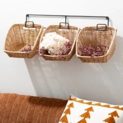28.5"L Sullivans Natural Wall Basket Trio And Rod, Brown -Home Decor Store GUEST e717e299 d616 49b5 8d3c 7920ccf458a2