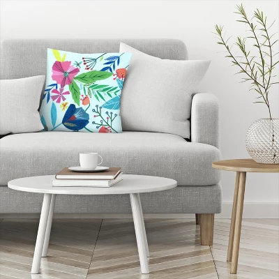 Abstract Flowers & Leaves On Blue By Liz And Kate Pope Throw Pillow - Americanflat 3 Abstract Flowers & Leaves On Blue By Liz And Kate Pope Throw Pillow - Americanflat