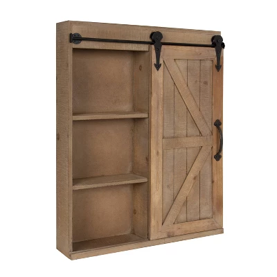 Decorative Wood Wall Storage Cabinet With Vanity Mirror And Sliding Barn Door Rustic Brown - Kate & Laurel All Things Decor 7 Decorative Wood Wall Storage Cabinet With Vanity Mirror And Sliding Barn Door Rustic Brown - Kate & Laurel All Things Decor - Image 5