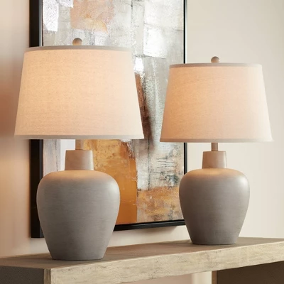 Regency Hill Glenn Rustic Country Cottage Table Lamps 27" Tall Set Of 2 Brushed Gray Terra Cotta Beige Fabric Shade For Bedroom Living Room Nightstand 3 Regency Hill Glenn Rustic Country Cottage Table Lamps 27" Tall Set Of 2 Brushed Gray Terra Cotta Beige Fabric Shade For Bedroom Living Room Nightstand