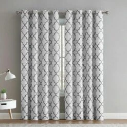Regal Home 2 Pack Hunter Blackout Gray & White Trellis Window Curtain Panels