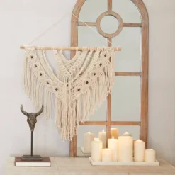 Cotton Macrame Intricately Weaved Wall Decor With Beaded Fringe Tassels - Olivia & May -Home Decor Store GUEST fd29140b 19ff 45bb 98f9 023a16e441f6
