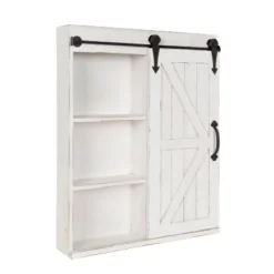 Decorative Wood Wall Storage Cabinet With Vanity Mirror And Sliding Barn Door Rustic White - Kate & Laurel All Things Decor -Home Decor Store GUEST fda1d3cb 7e27 4e00 991c 3aa75ddbb832